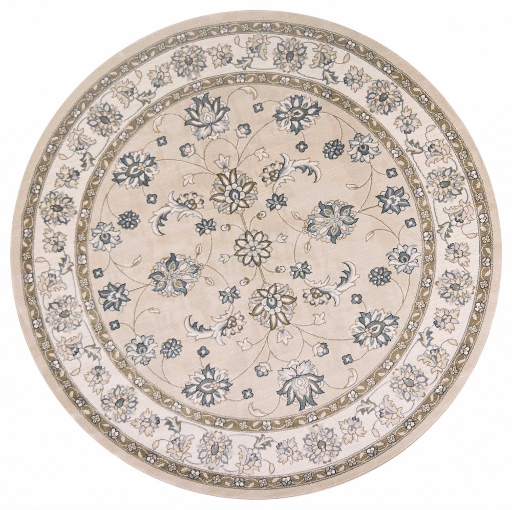 5' X 8' Beige And Ivory Floral Medallion Area Rug