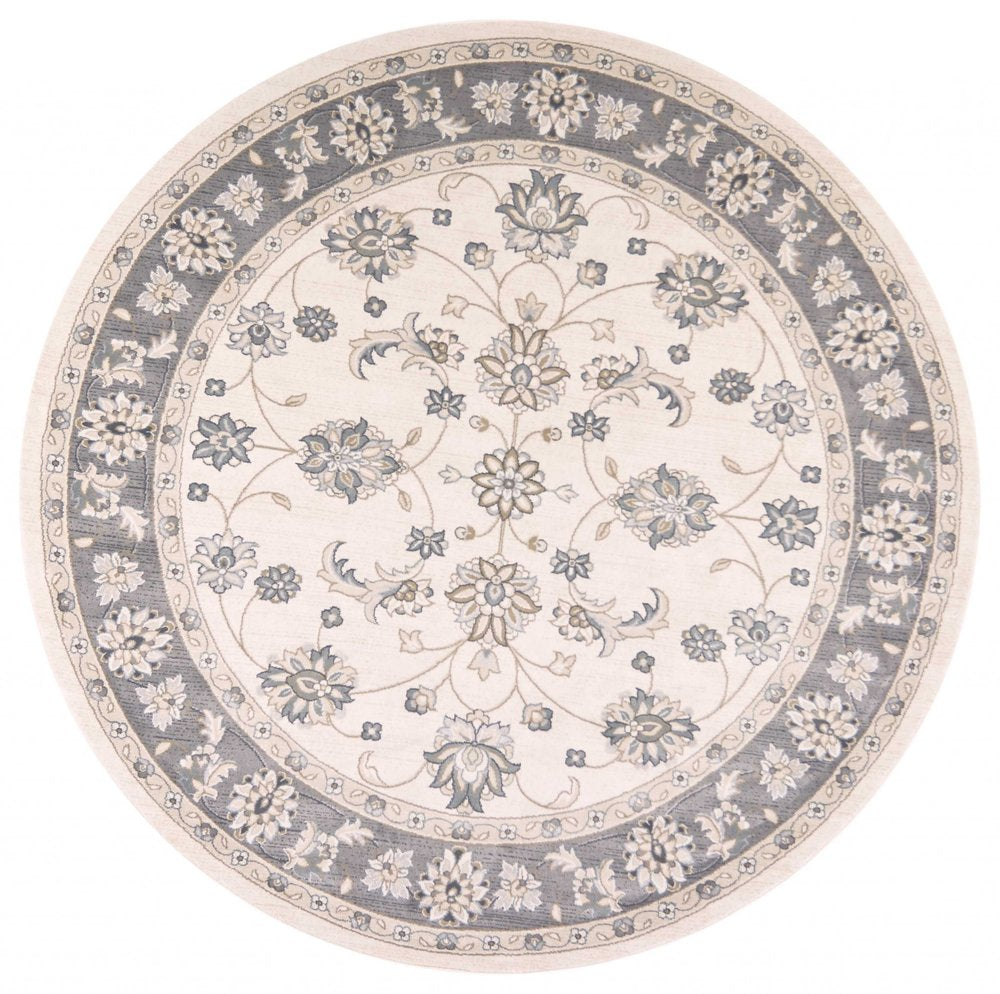 8' Gray And Ivory Floral Medallion Runner Rug