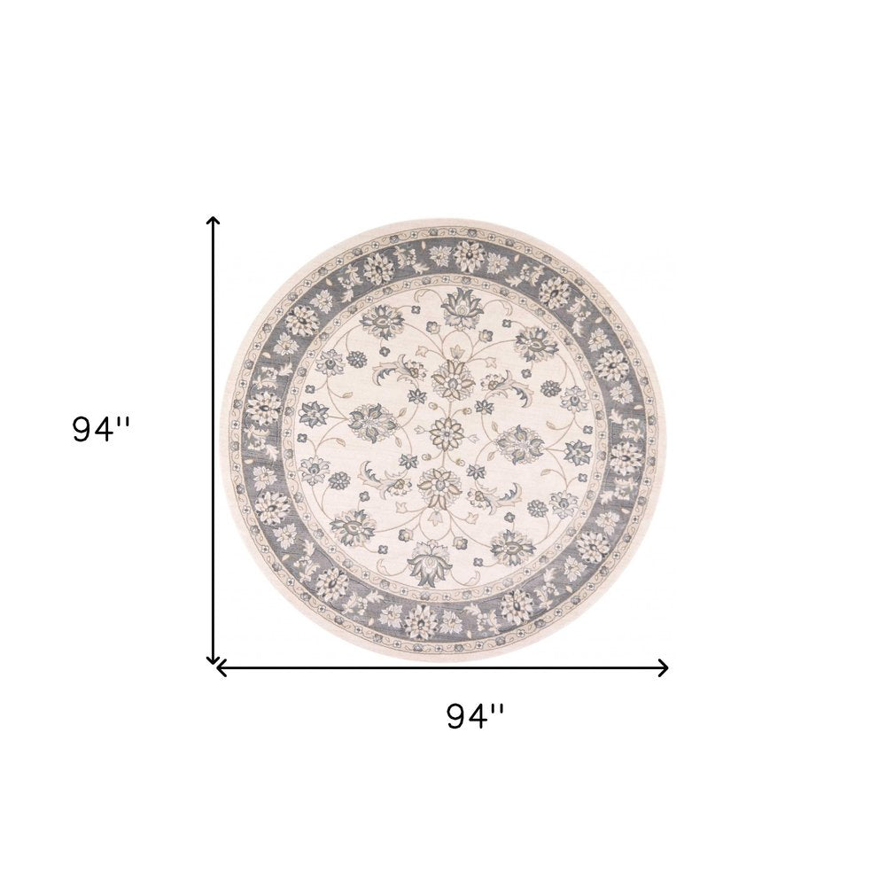 8' Gray And Ivory Floral Medallion Runner Rug