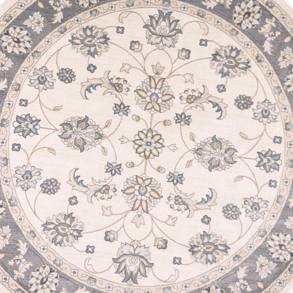 8' Gray And Ivory Floral Medallion Runner Rug