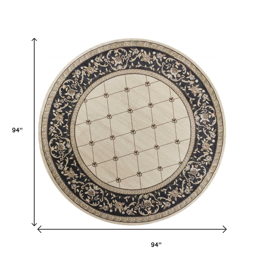 8' Ivory And Gray Floral Runner Rug