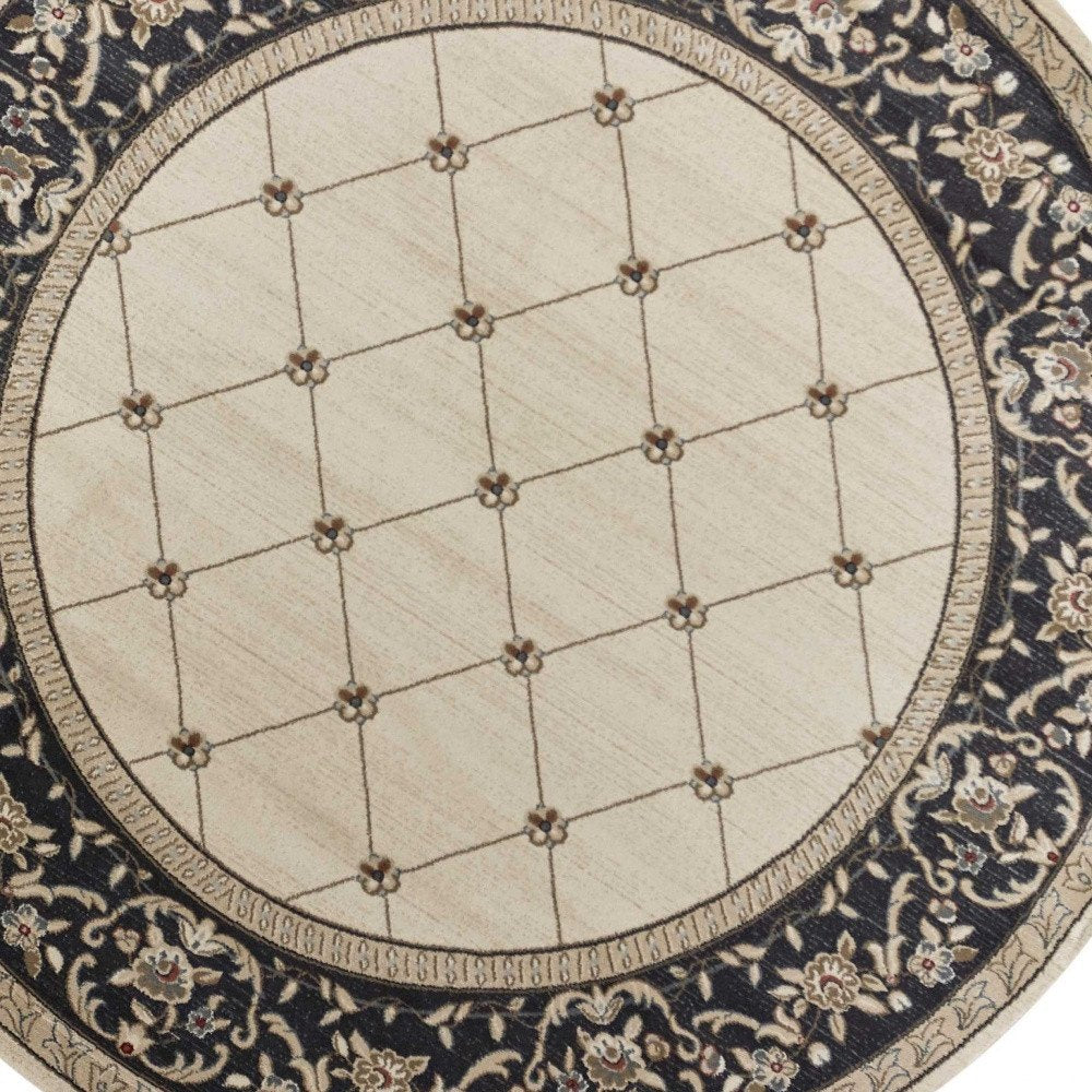 8' Ivory And Gray Floral Runner Rug