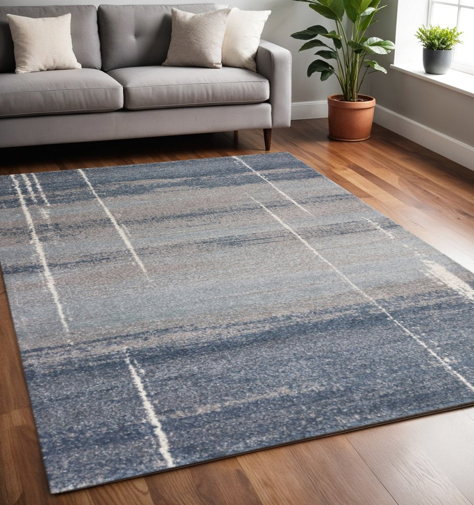 7' X 10' Blue And Gray Abstract Area Rug