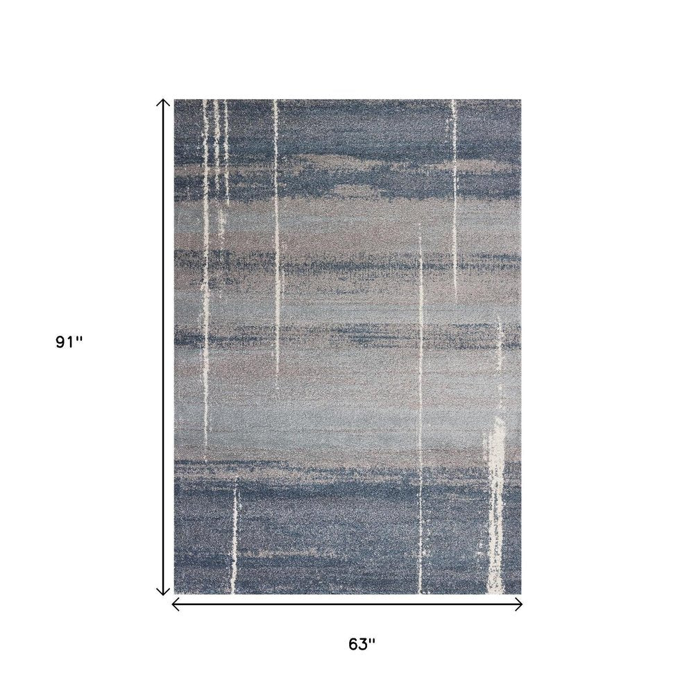 7' X 10' Blue And Gray Abstract Area Rug