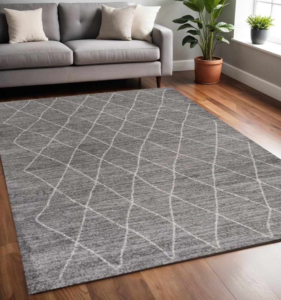 8' X 11' Gray And Ivory Geometric Area Rug