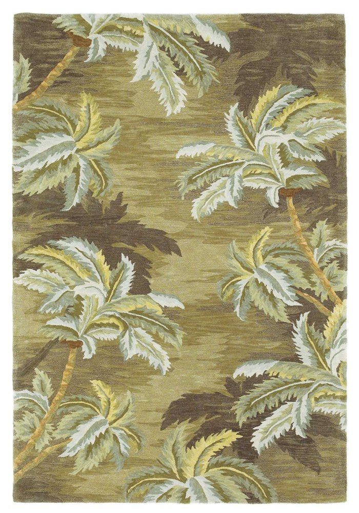 5' X 8' Moss Green And Yellow Wool Tropical Botanical Hand Tufted Area Rug