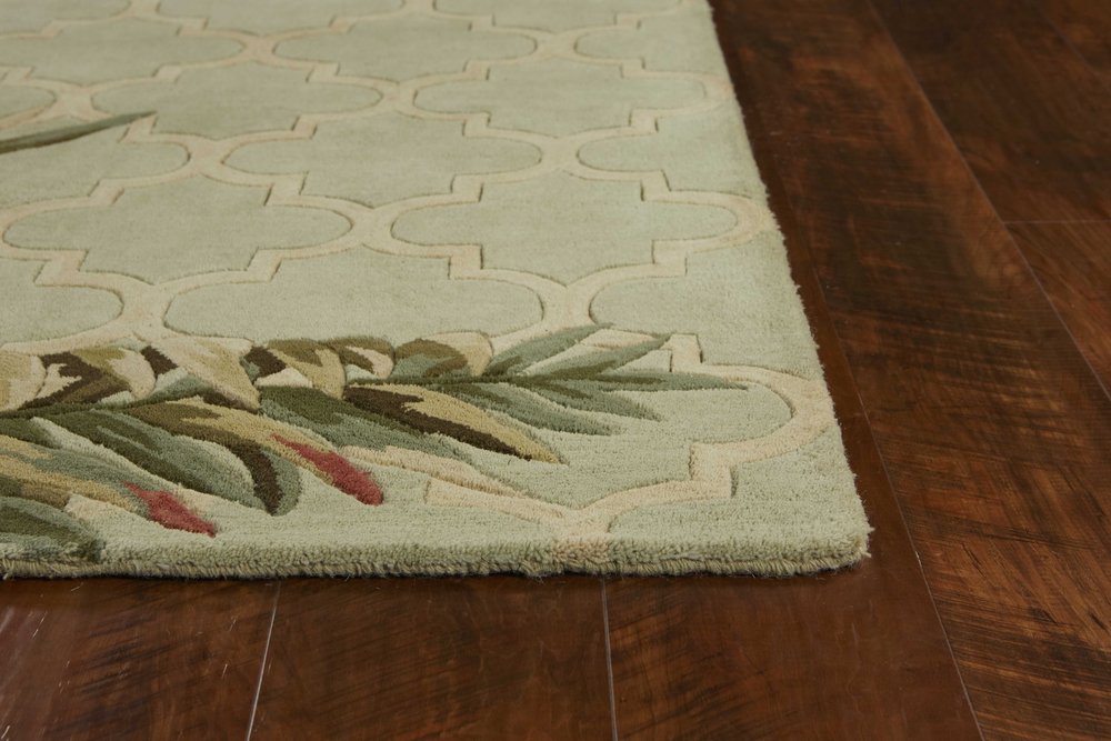 4' X 6' Sage Taupe And Green Wool Tropical Botanical Hand Tufted Area Rug