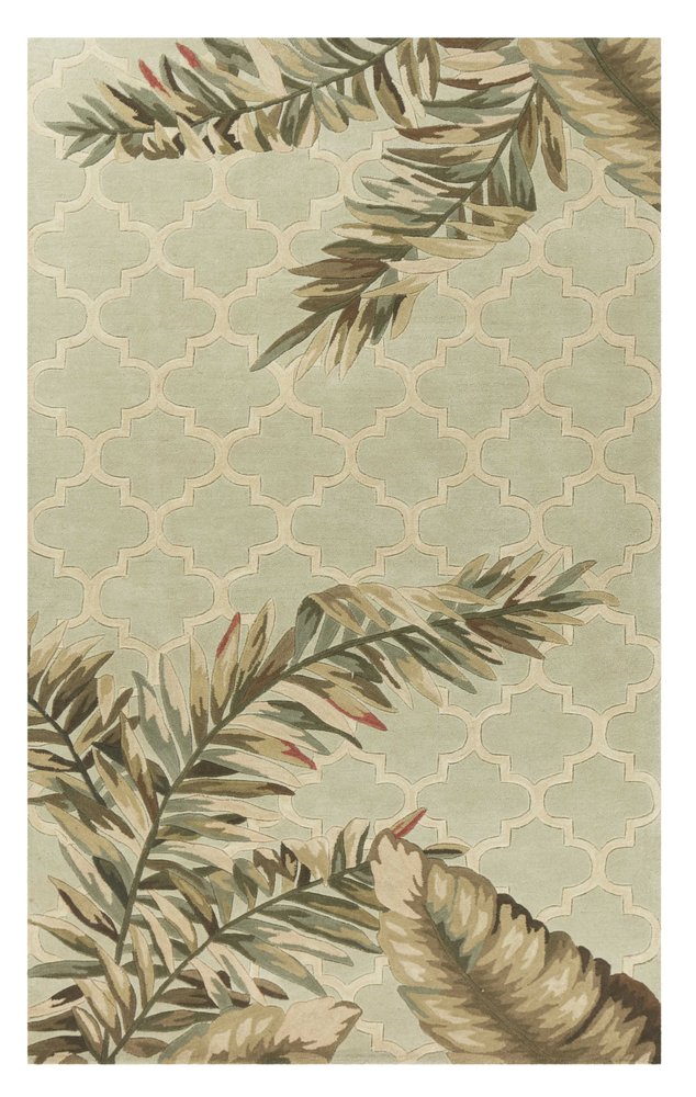 4' X 6' Sage Taupe And Green Wool Tropical Botanical Hand Tufted Area Rug