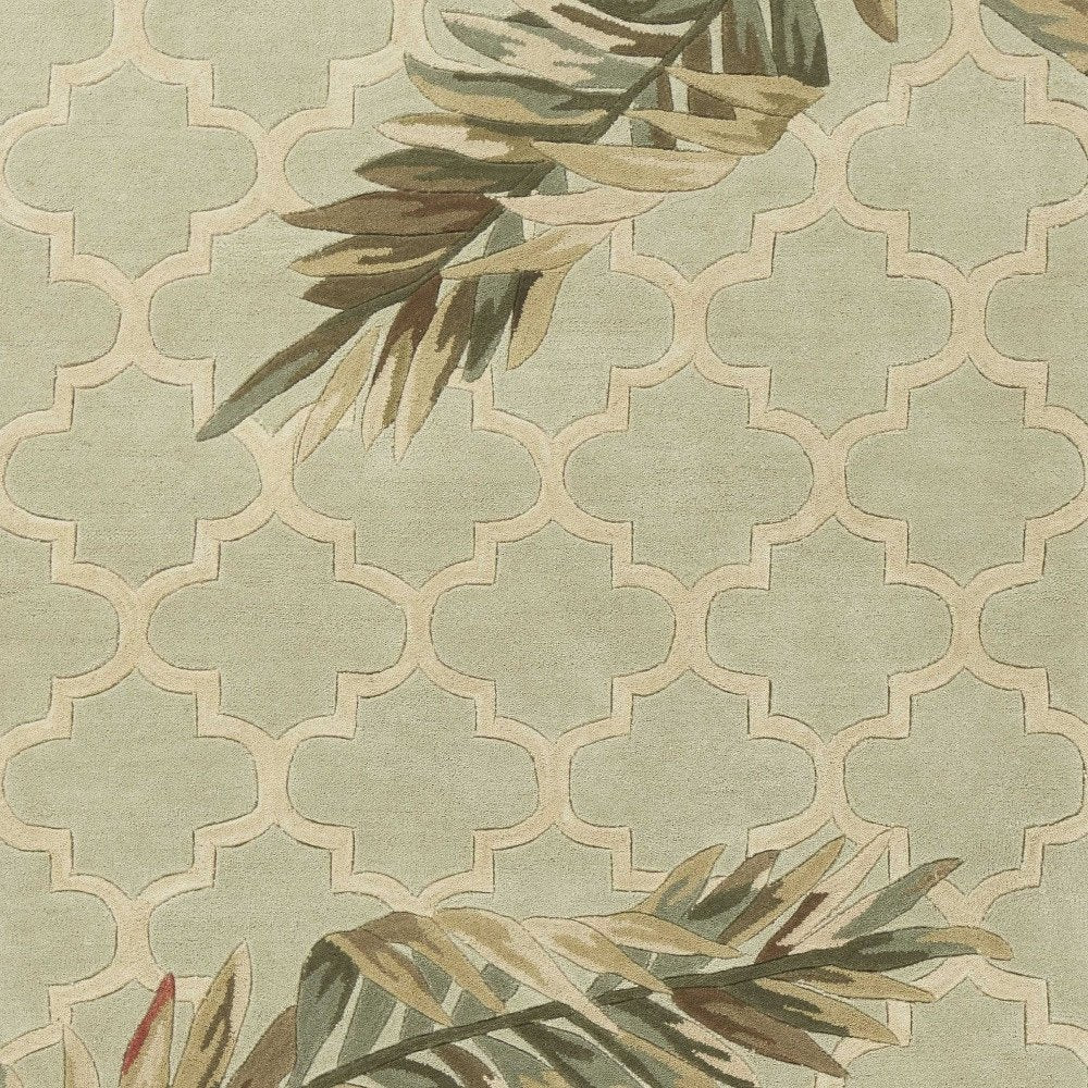 4' X 6' Sage Taupe And Green Wool Tropical Botanical Hand Tufted Area Rug