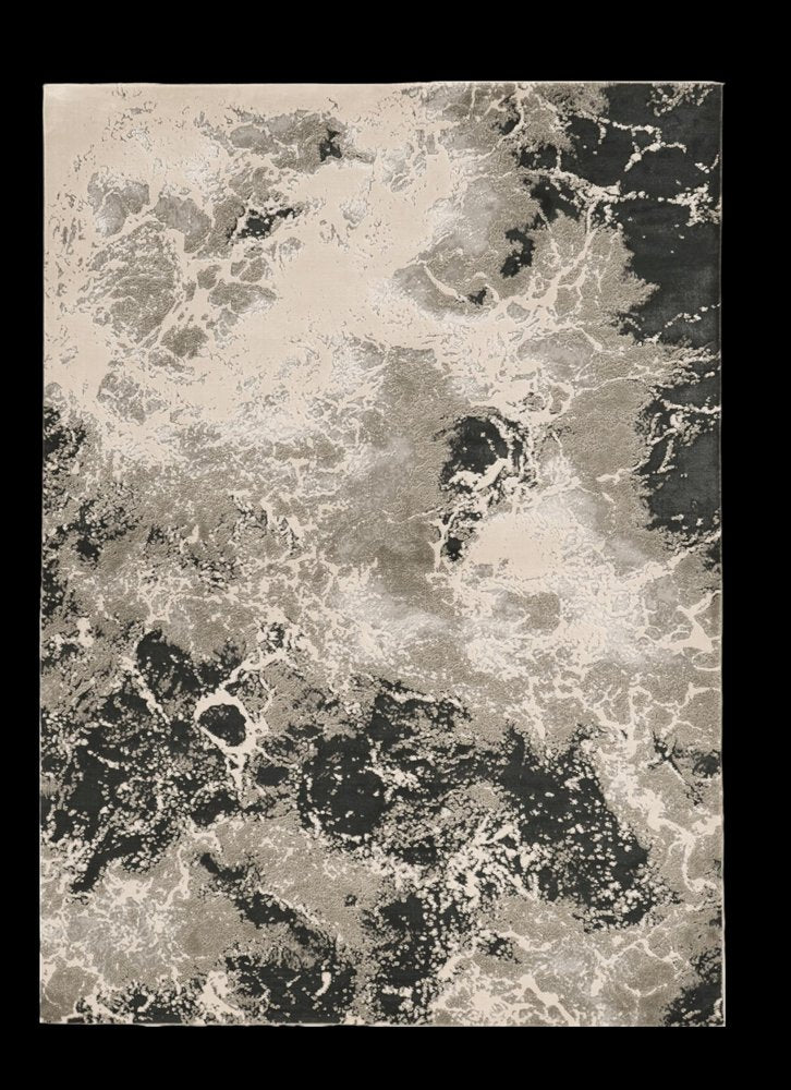 8' X 11' Silver And Black Abstract Area Rug