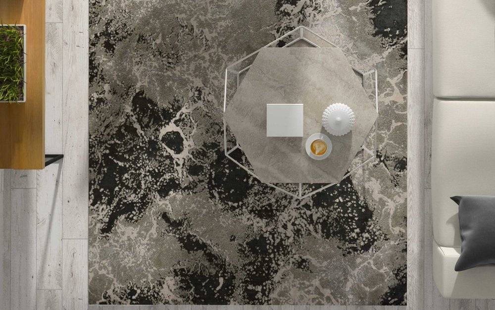 8' X 11' Silver And Black Abstract Area Rug