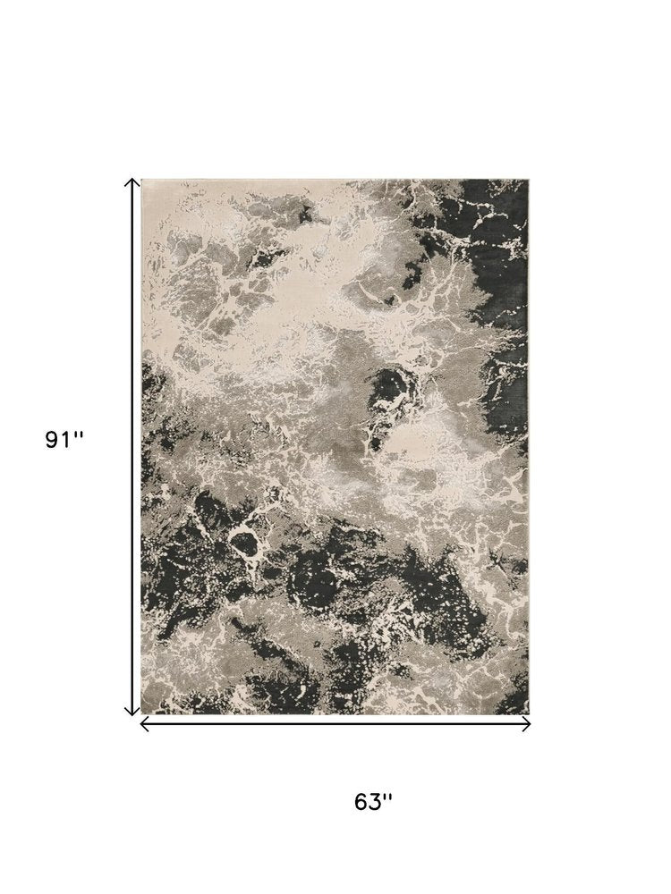 8' X 11' Silver And Black Abstract Area Rug