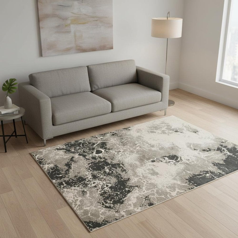 8' X 11' Silver And Black Abstract Area Rug