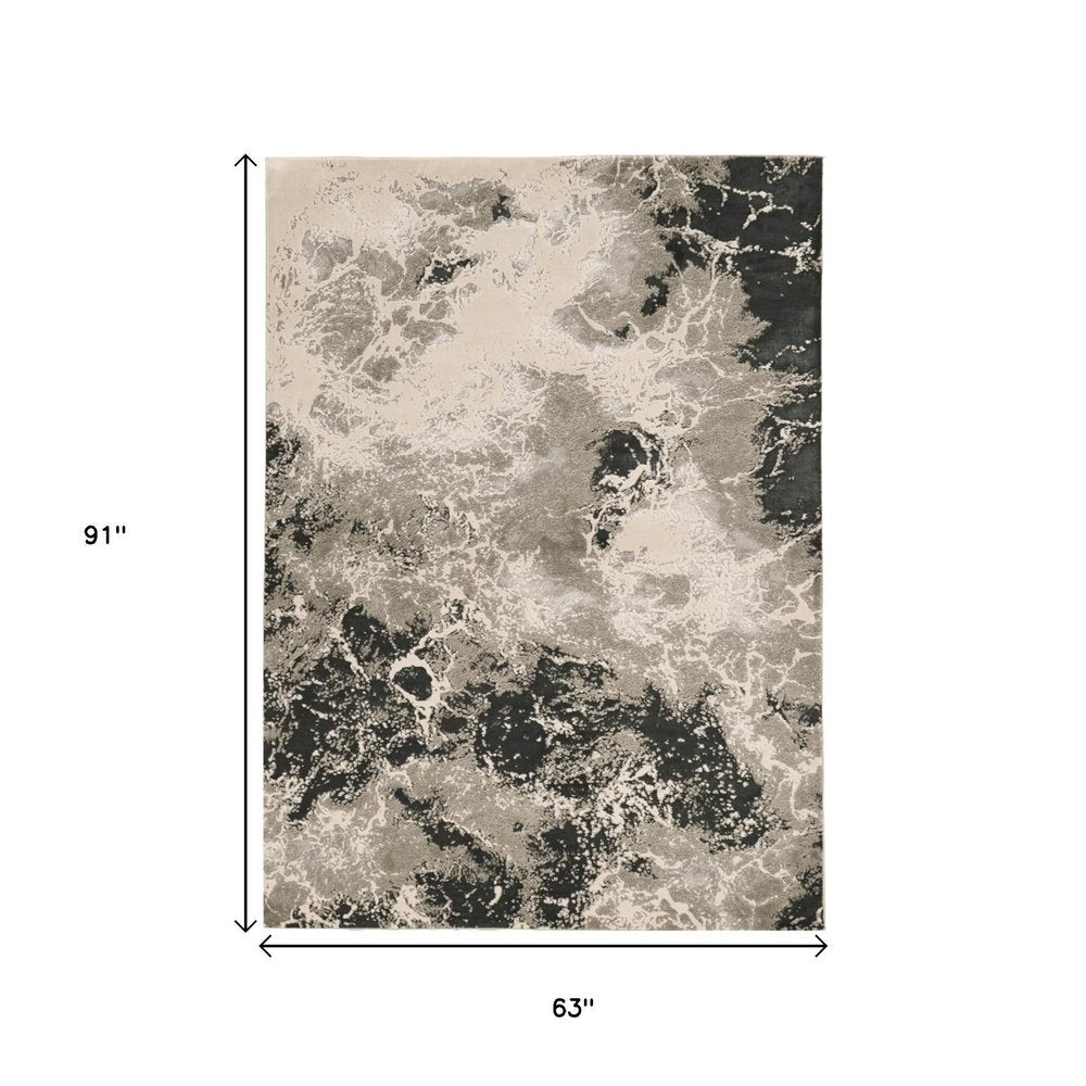 8' X 11' Silver And Black Abstract Area Rug