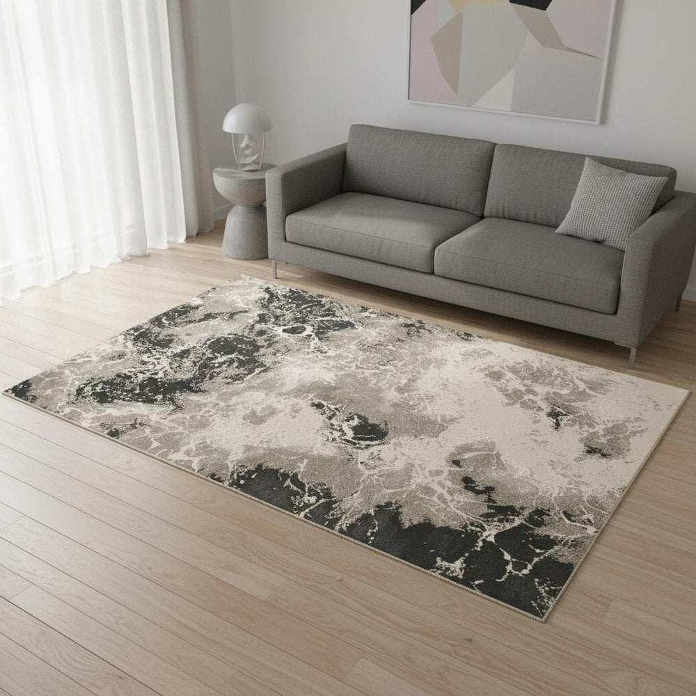 8' X 11' Silver And Black Abstract Area Rug