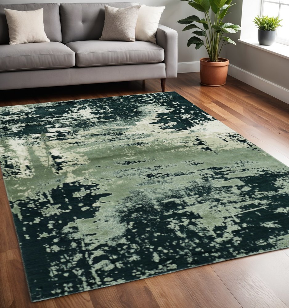 5' X 8' Silver And Charcoal Abstract Area Rug