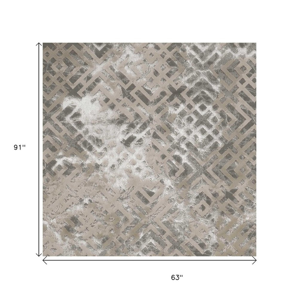 7' X 10' Sand And Light Blue Geometric Area Rug