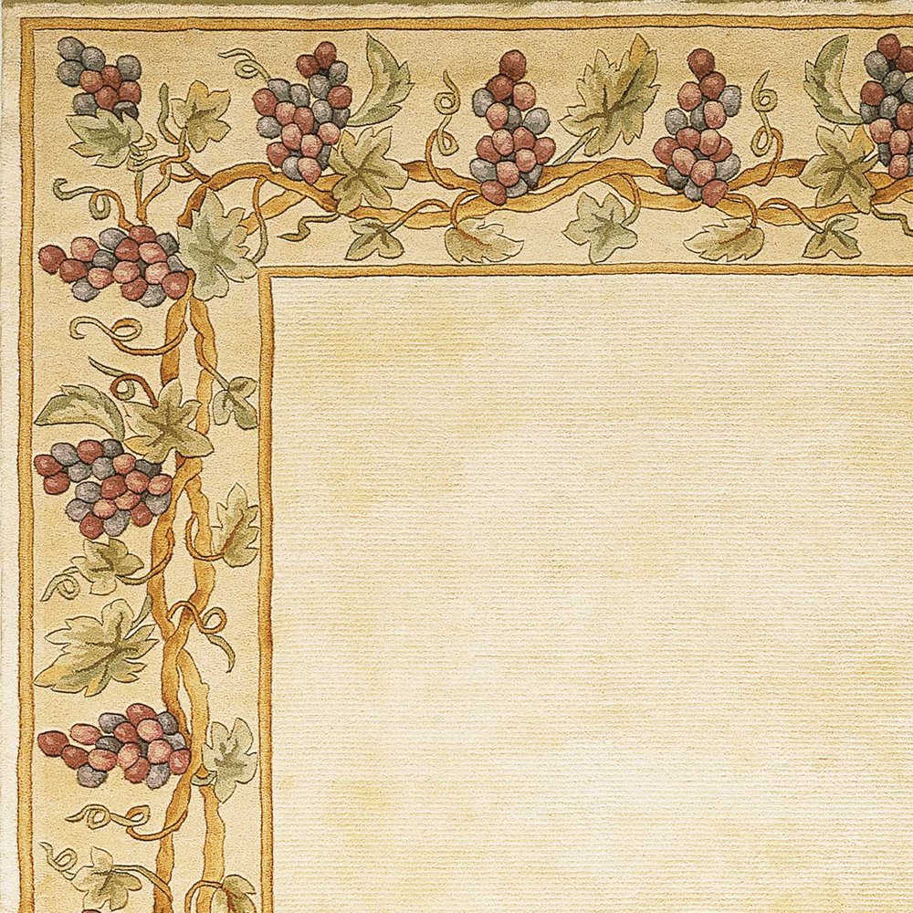 9' X 13' Ivory Brown And Green Wool Floral Vines Hand Tufted Area Rug
