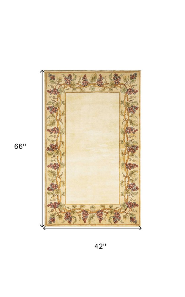 9' X 13' Ivory Brown And Green Wool Floral Vines Hand Tufted Area Rug