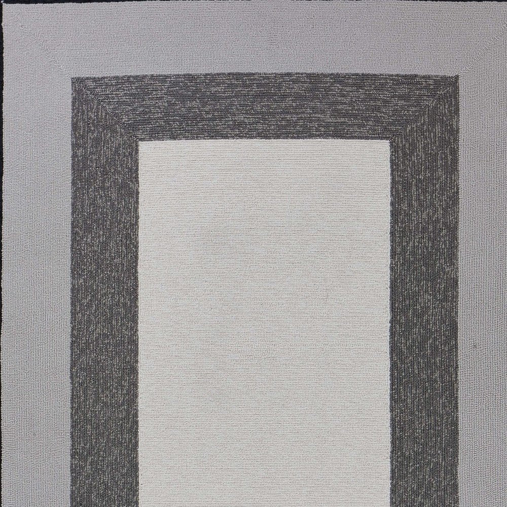 2' X 3' Black And Gray Geometric Hand Hooked Area Rug