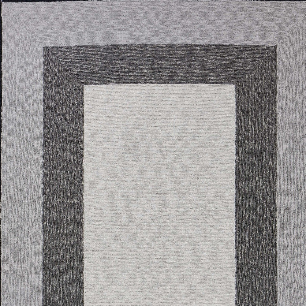 2' X 3' Black And Gray Geometric Hand Hooked Area Rug