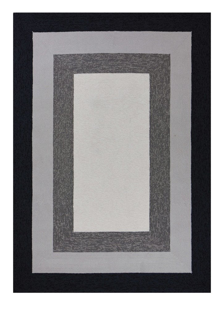 2' X 3' Black And Gray Geometric Hand Hooked Area Rug