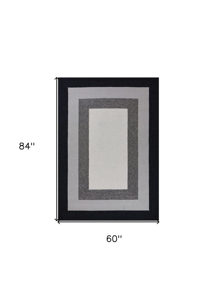 2' X 3' Black And Gray Geometric Hand Hooked Area Rug