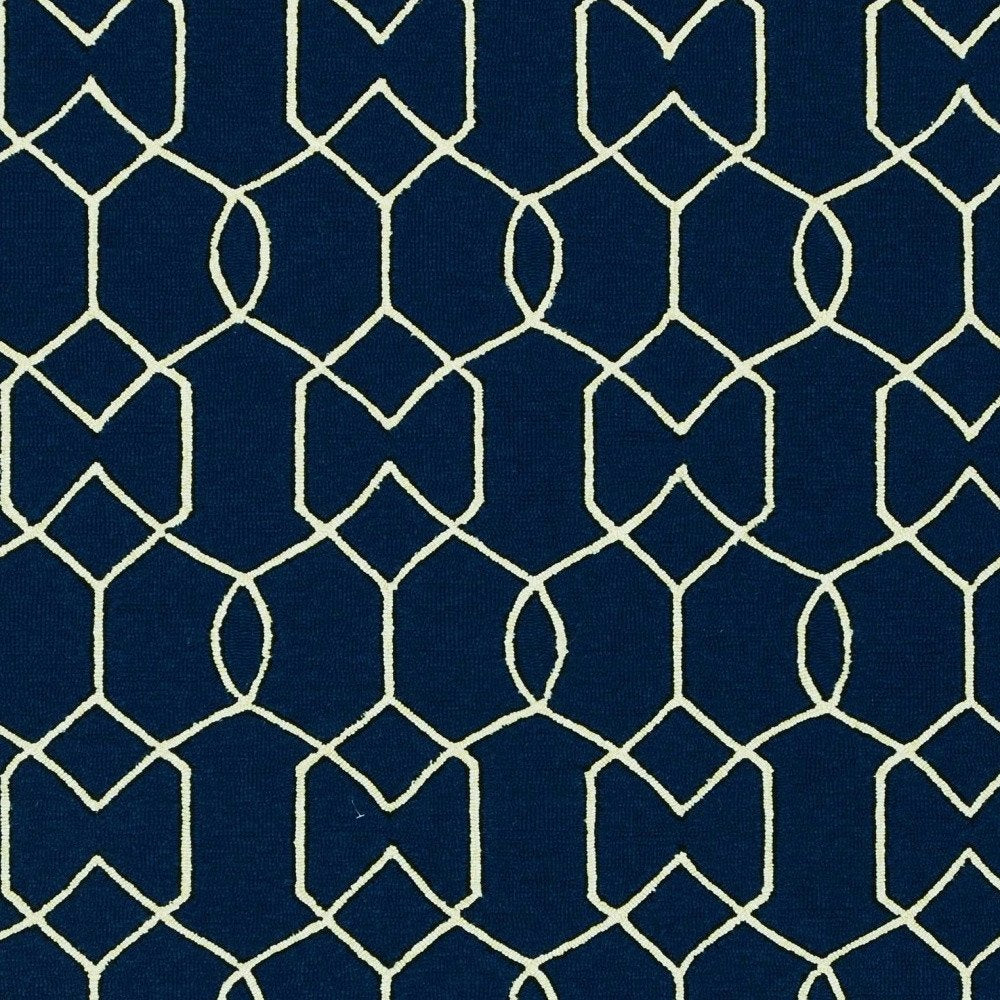 2' X 3' Navy Blue And Ivory Geometric Hand Hooked Area Rug