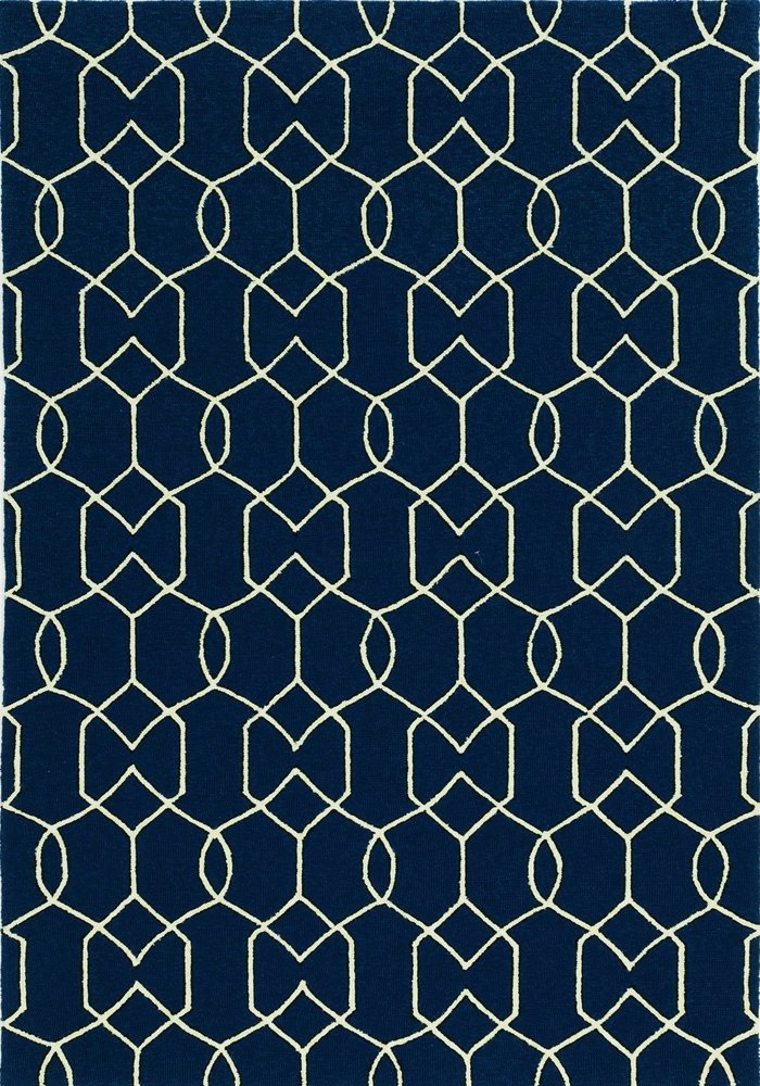 2' X 3' Navy Blue And Ivory Geometric Hand Hooked Area Rug