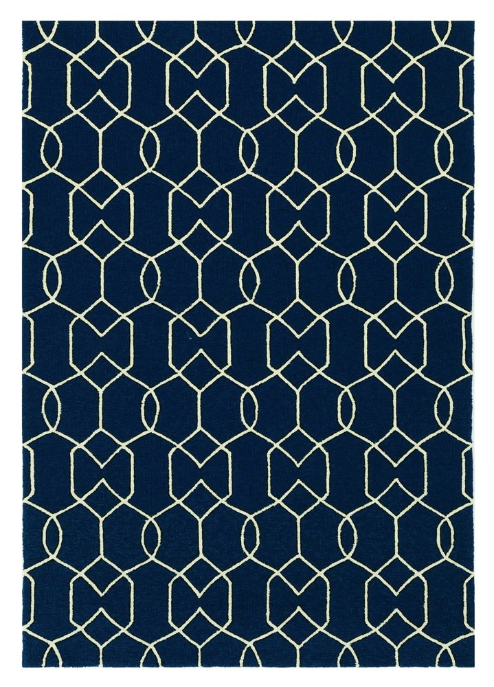 2' X 3' Navy Blue And Ivory Geometric Hand Hooked Area Rug