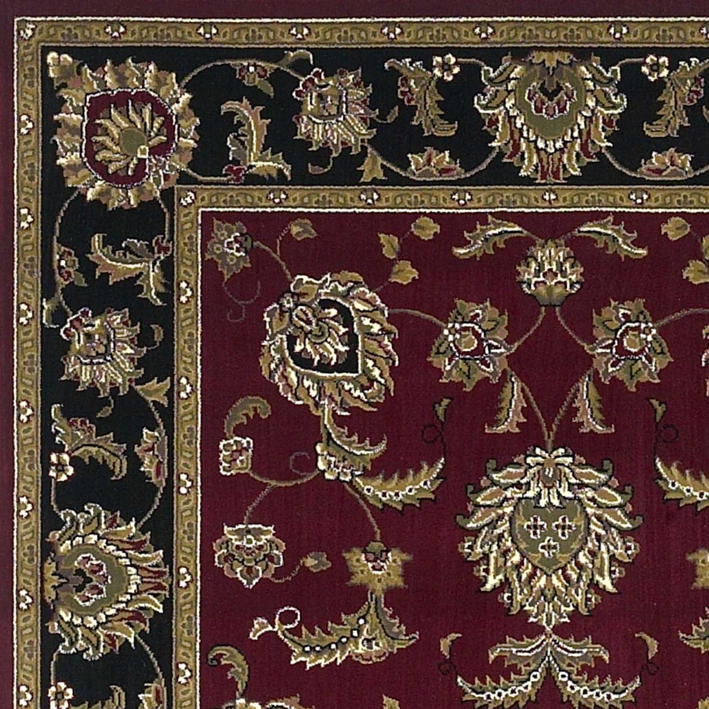 7' Red Black And Gold Floral Medallion Octagon Rug