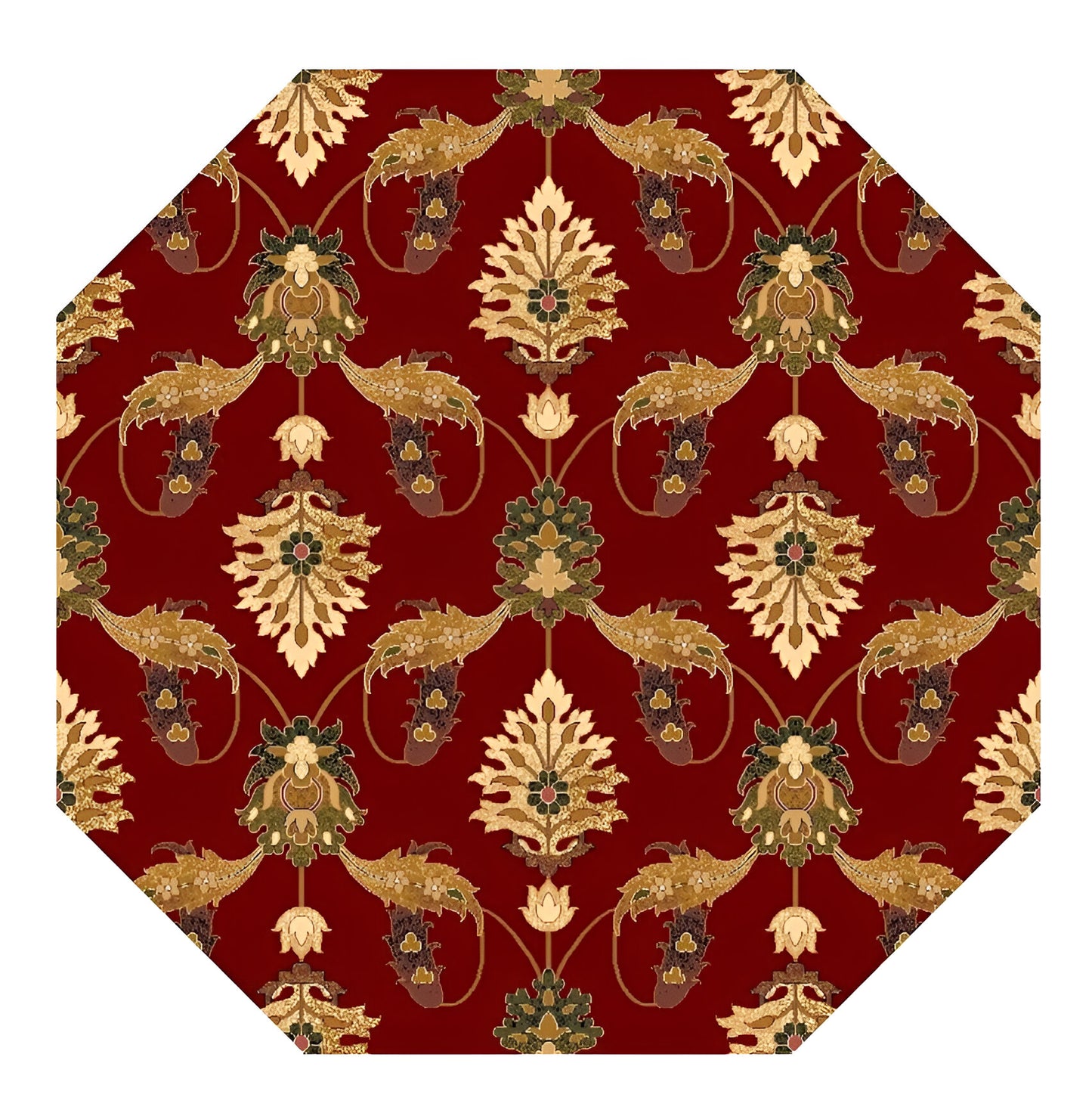 9' X 13' Red Beige And Brown Floral Vines Area Rug