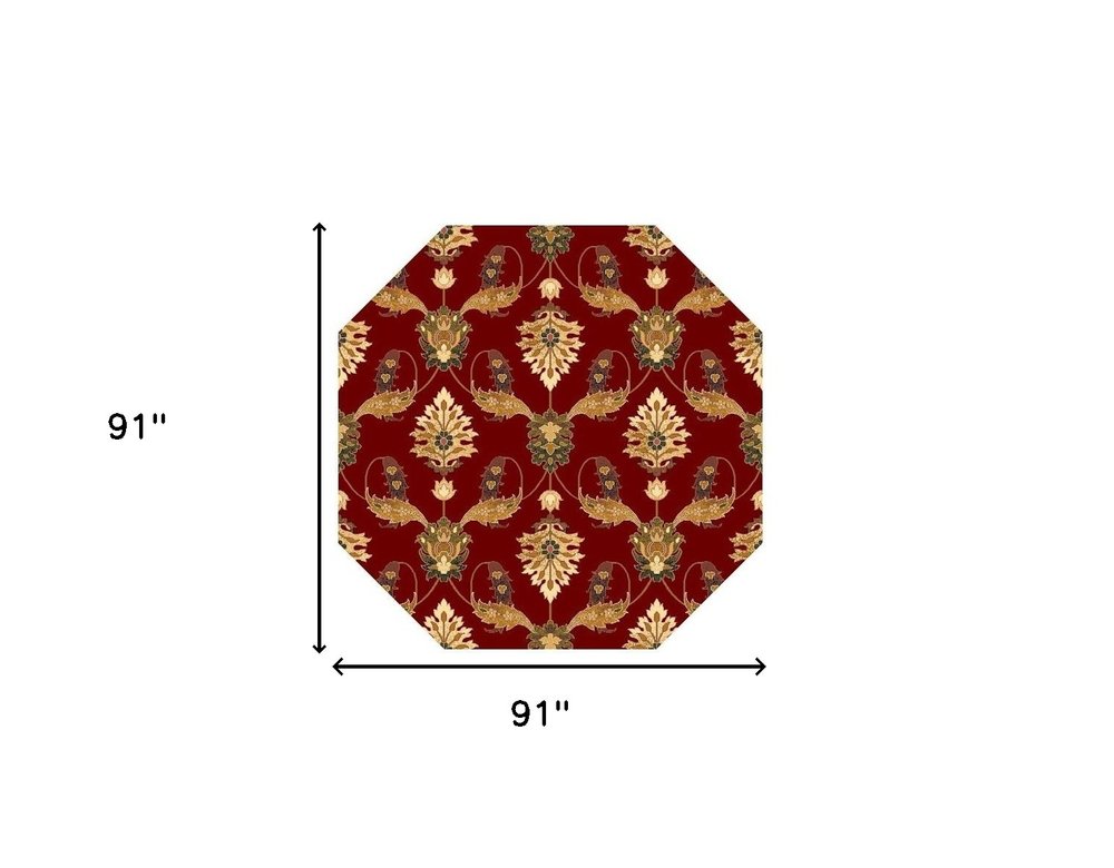 9' X 13' Red Beige And Brown Floral Vines Area Rug