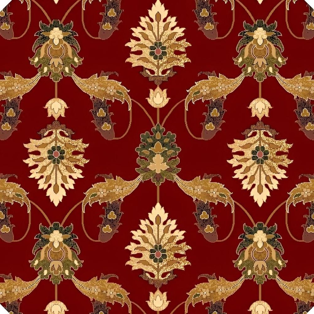 9' X 13' Red Beige And Brown Floral Vines Area Rug