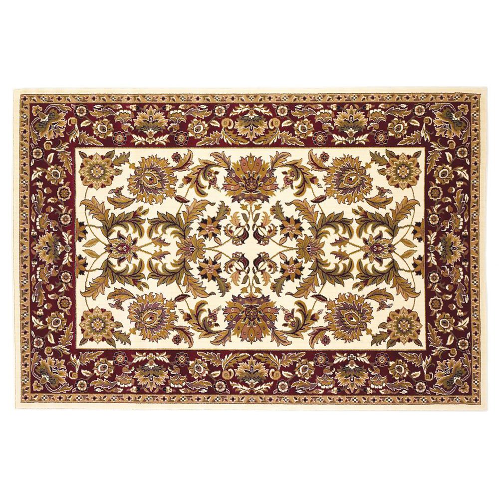 8' Ivory Red And Orange Floral Medallion Octagon Rug