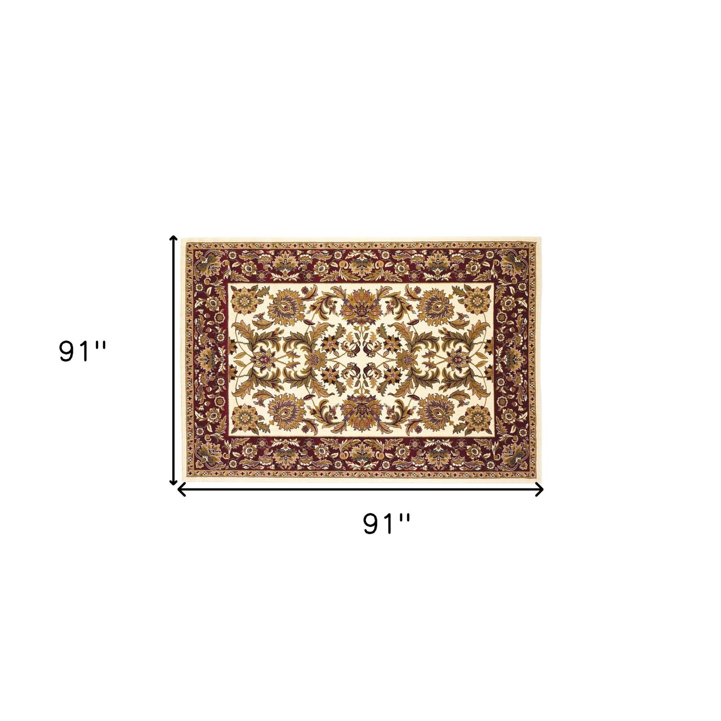 8' Ivory Red And Orange Floral Medallion Octagon Rug