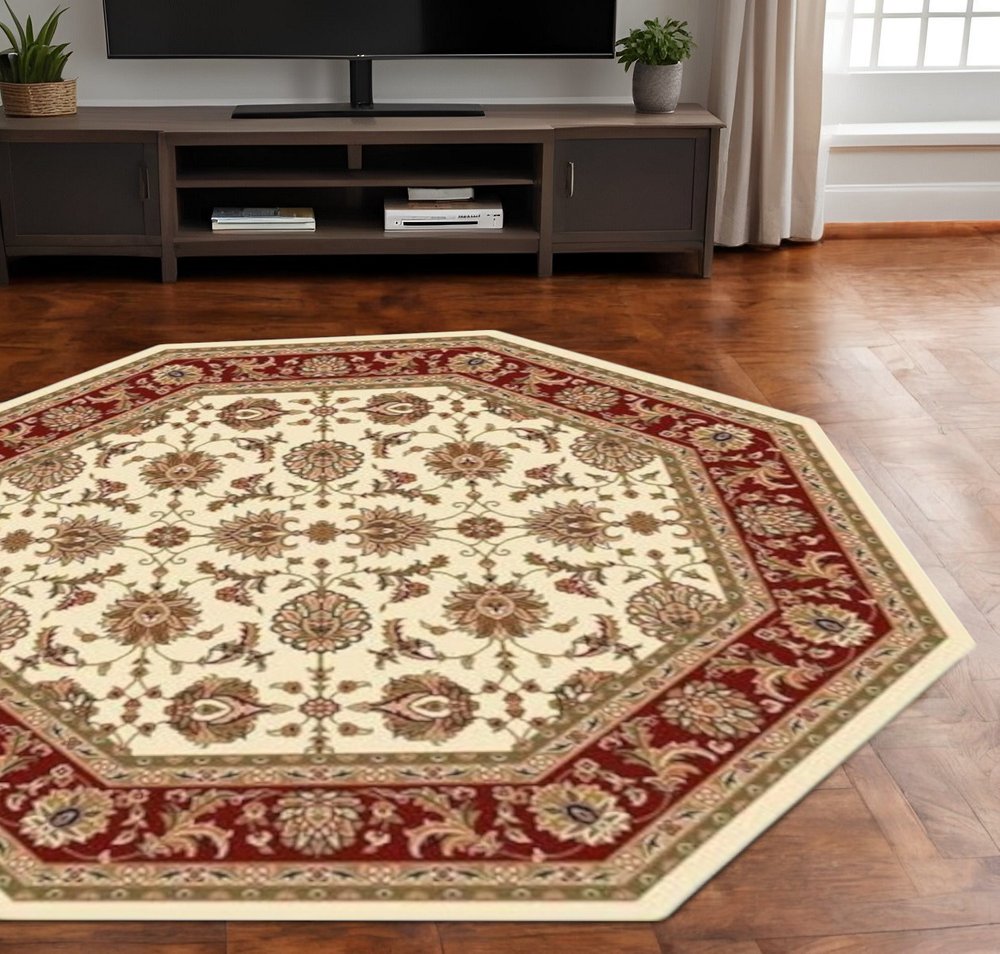3' X 5' Red Ivory And Brown Floral Medallion Area Rug