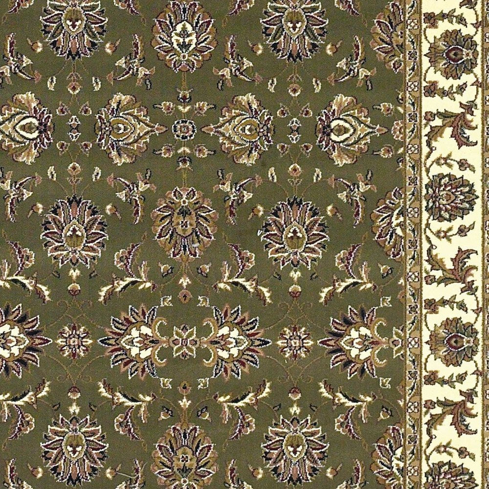 7' Green And Ivory Floral Octagon Rug