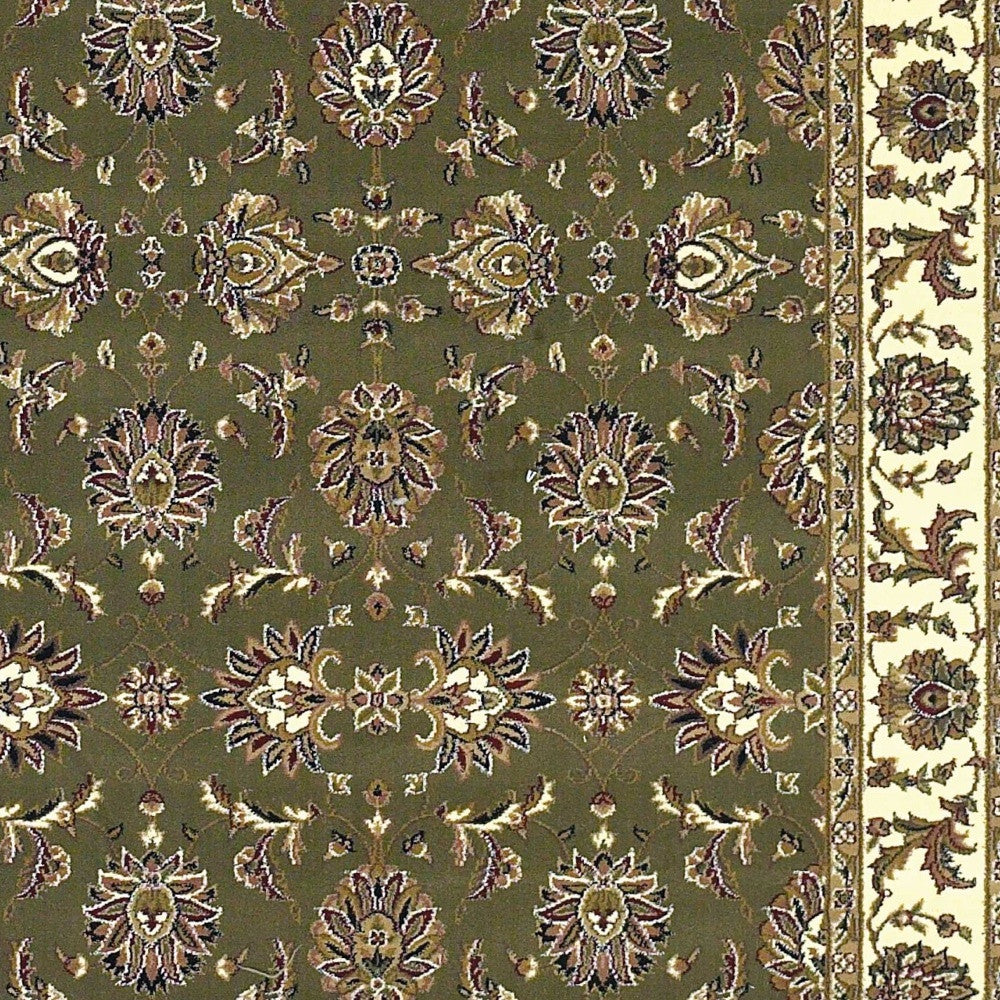 7' Green And Ivory Floral Octagon Rug