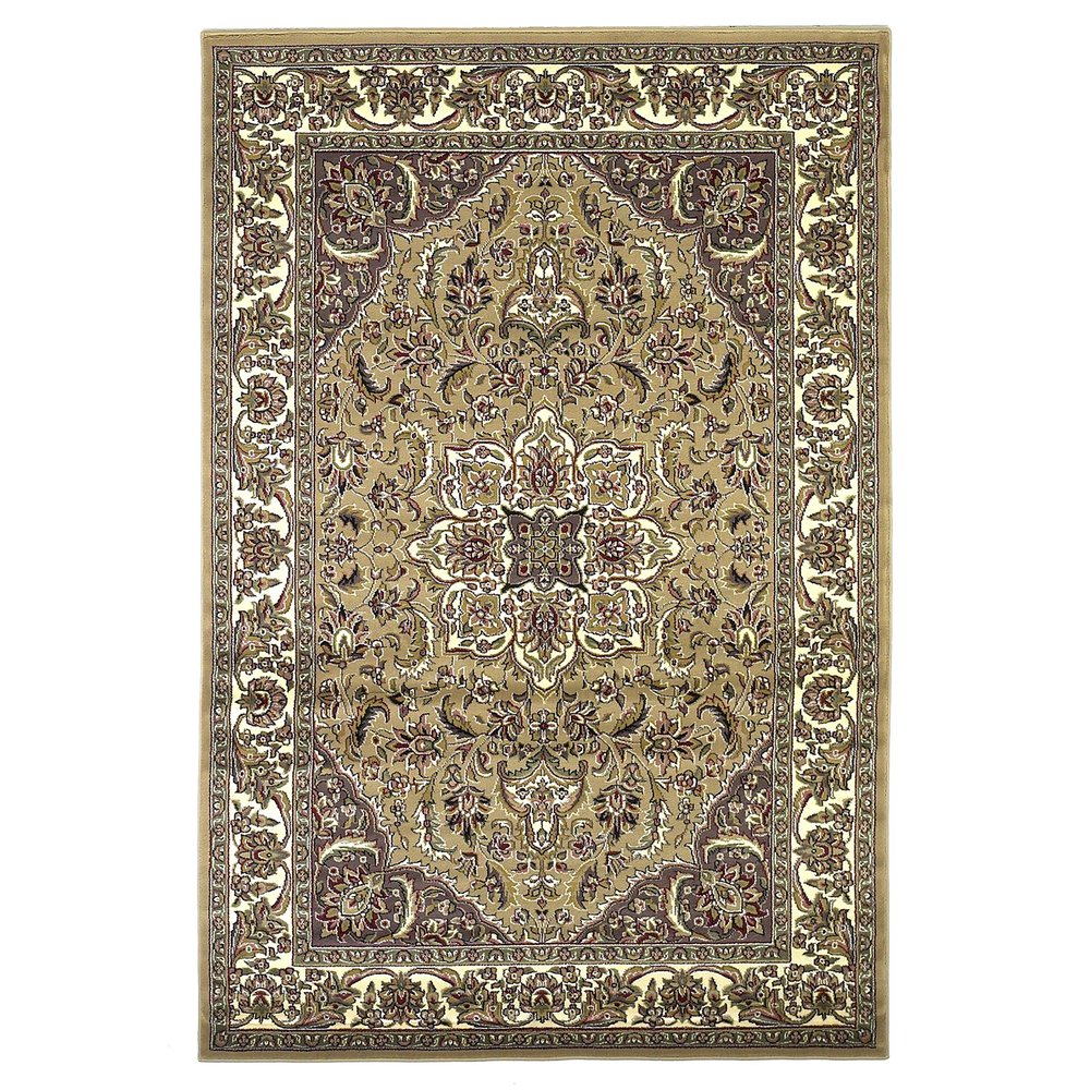 8' Beige And Ivory Floral Medallion Octagon Rug