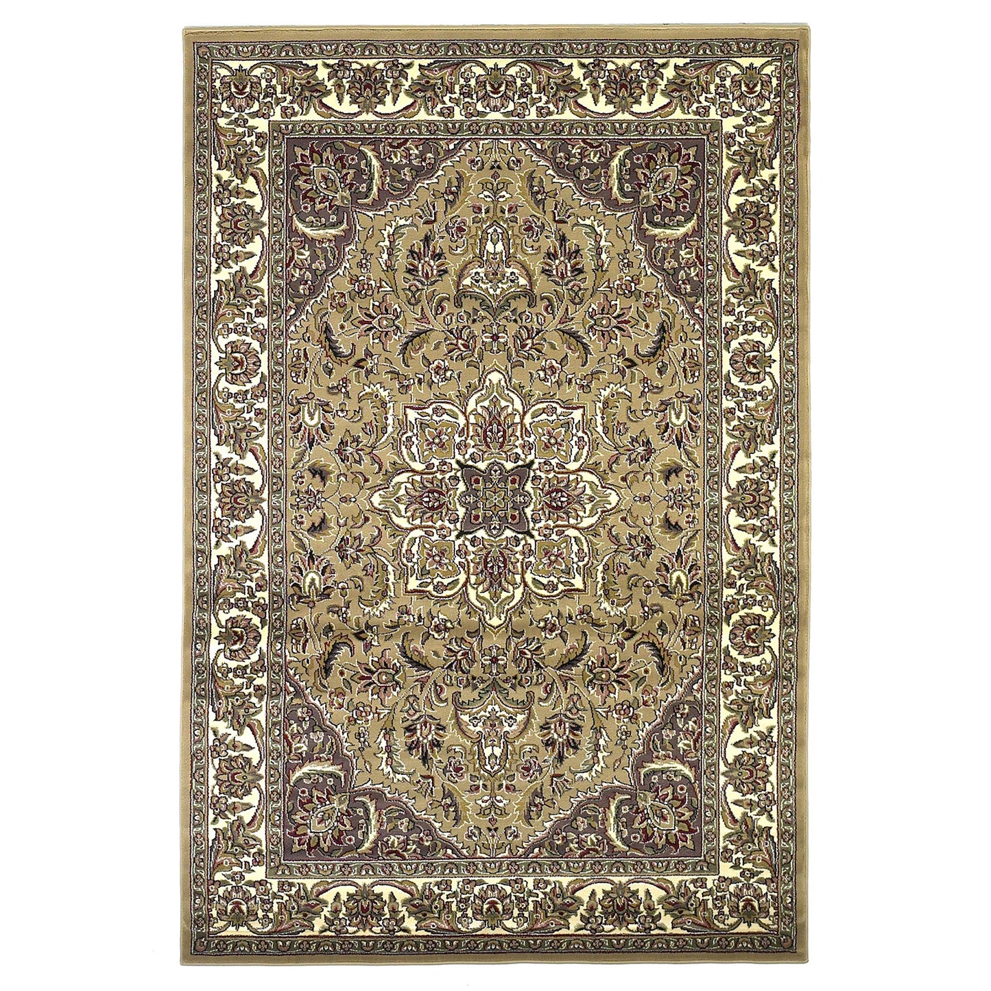 8' Beige And Ivory Floral Medallion Octagon Rug