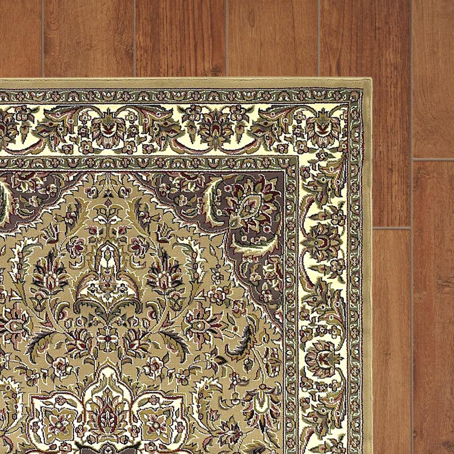8' Beige And Ivory Floral Medallion Octagon Rug
