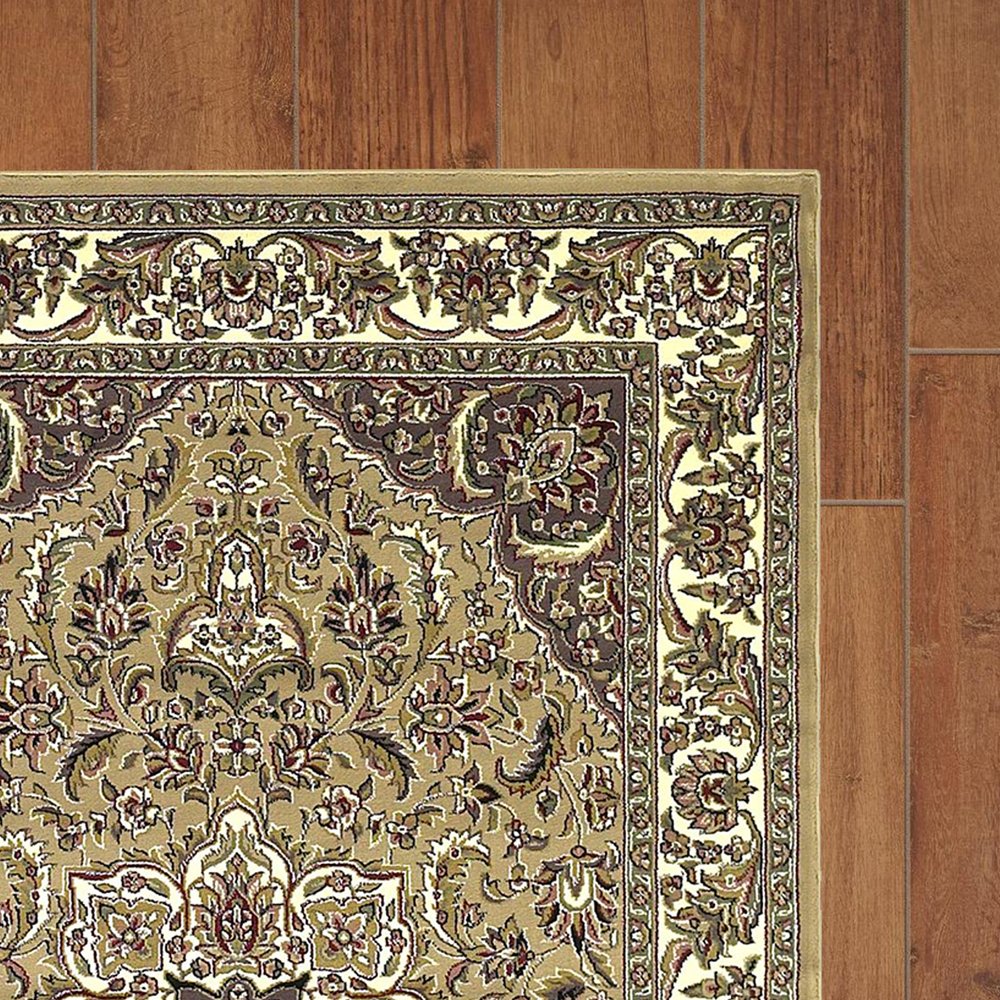 8' Beige And Ivory Floral Medallion Octagon Rug