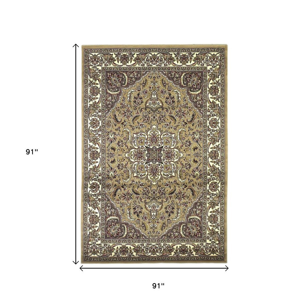 8' Beige And Ivory Floral Medallion Octagon Rug