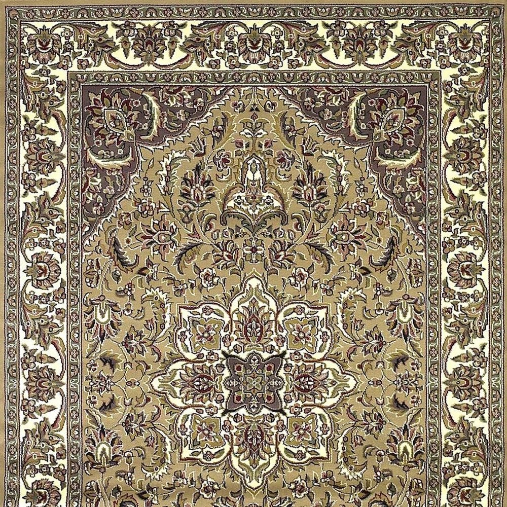 8' Beige And Ivory Floral Medallion Octagon Rug