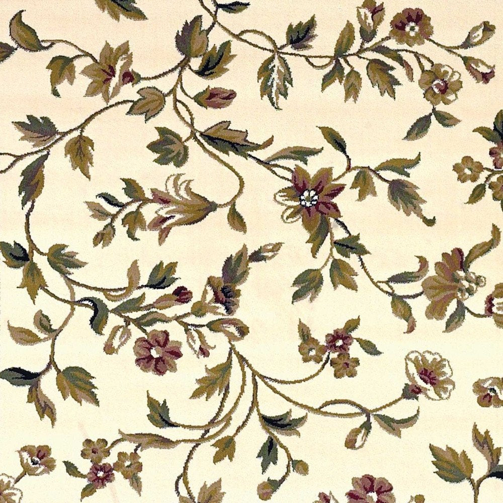 2' X 3' Ivory Green And Red Floral Vines Area Rug