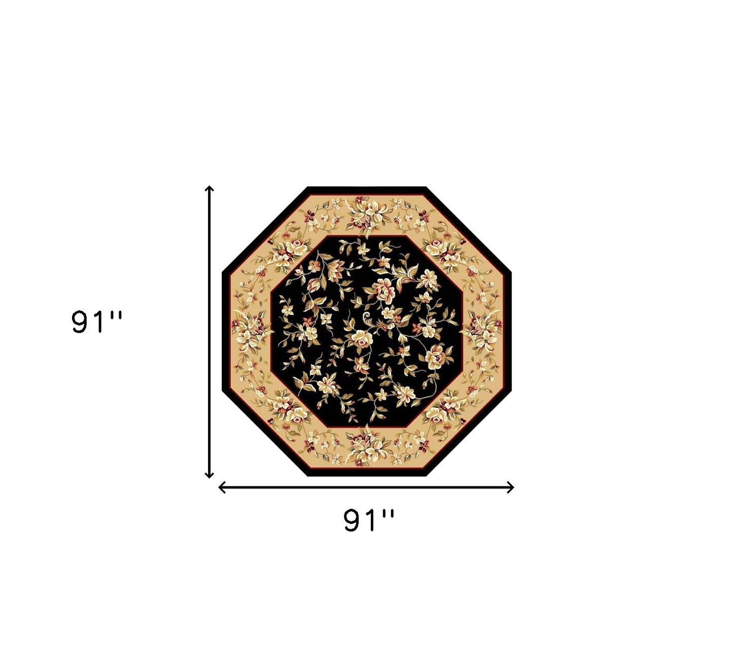 3' X 5' Black Beige Machine Woven Floral Vines Indoor Area Rug