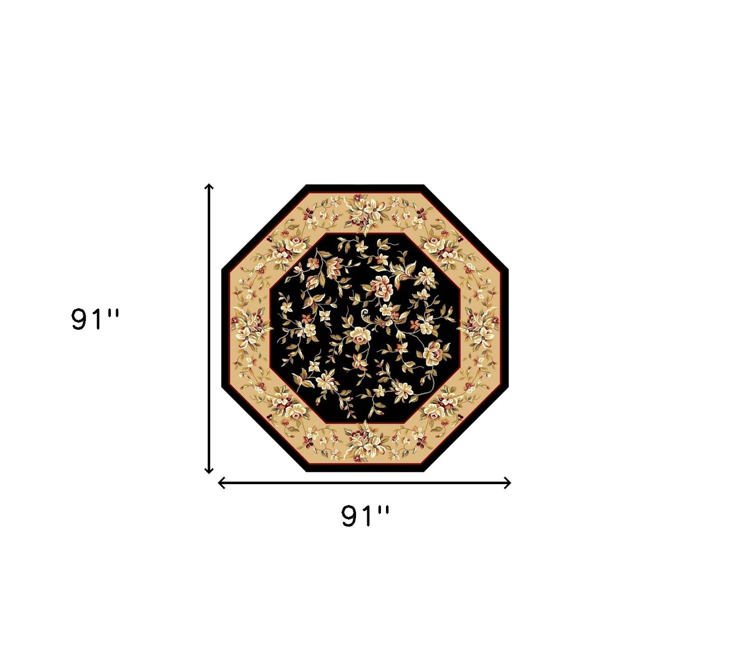 3' X 5' Black Beige Machine Woven Floral Vines Indoor Area Rug