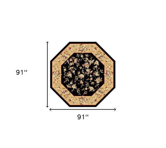 3' X 5' Black Beige Machine Woven Floral Vines Indoor Area Rug