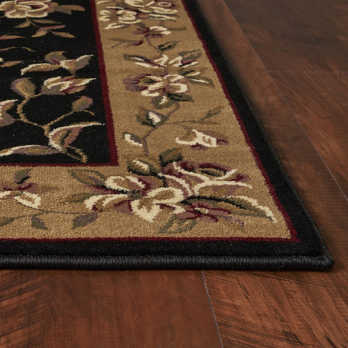 3' X 5' Black Beige Machine Woven Floral Vines Indoor Area Rug